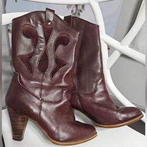 Vintage Leather Burgundy Cowboy Boots